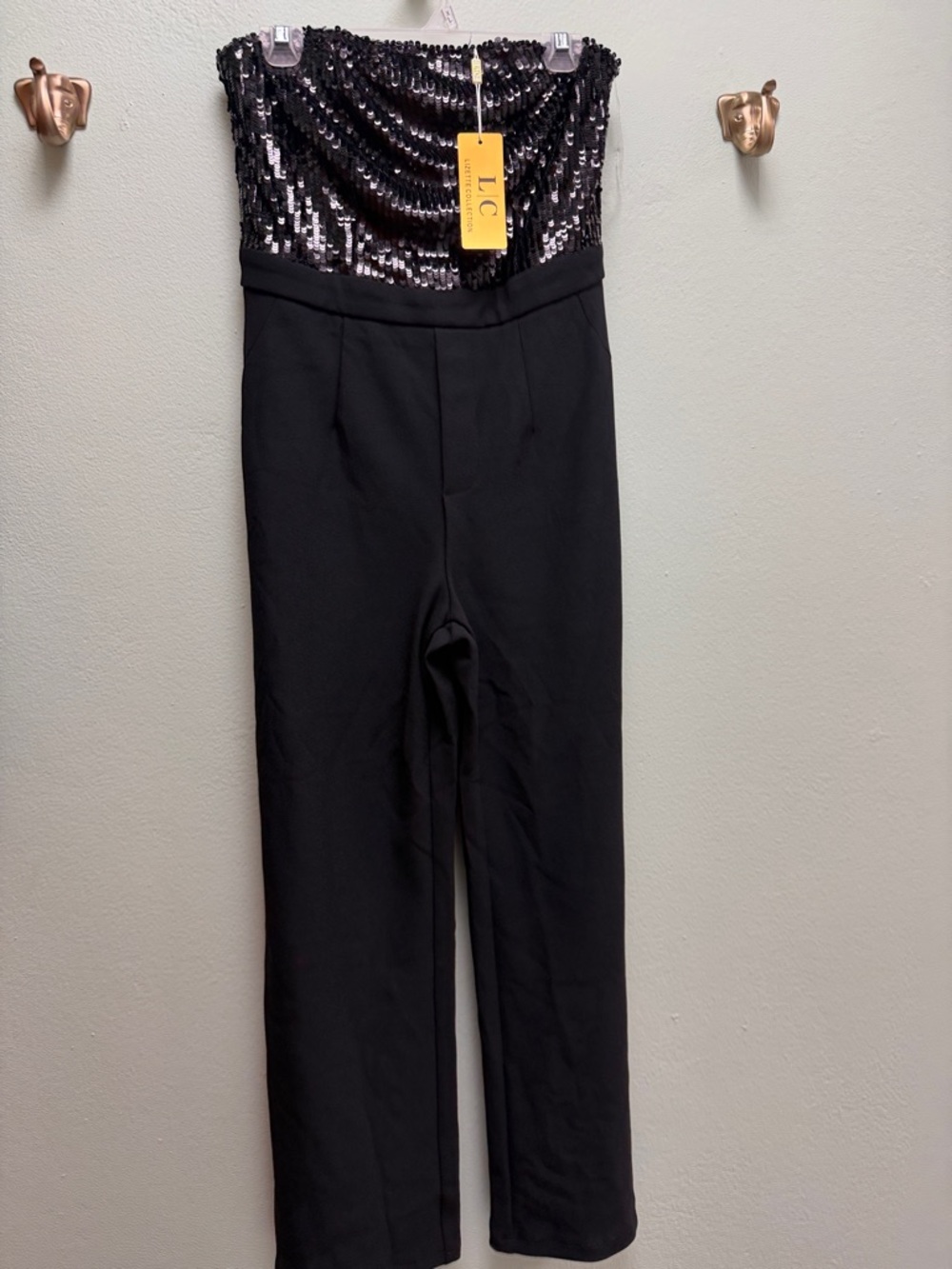 Strapless Sequin Bodice Black Jumpsuit